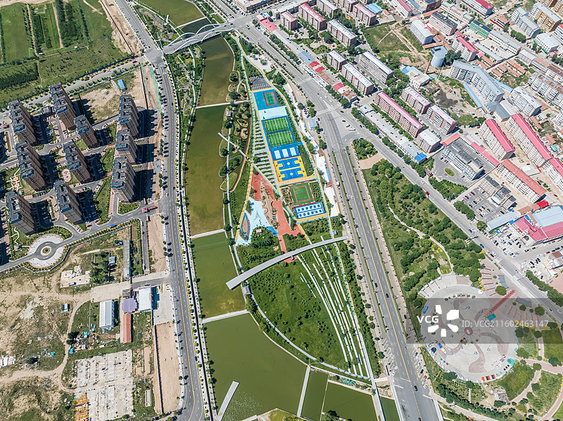 航拍张家口尚义县城，小县城，乡村振兴，公园美景图片素材