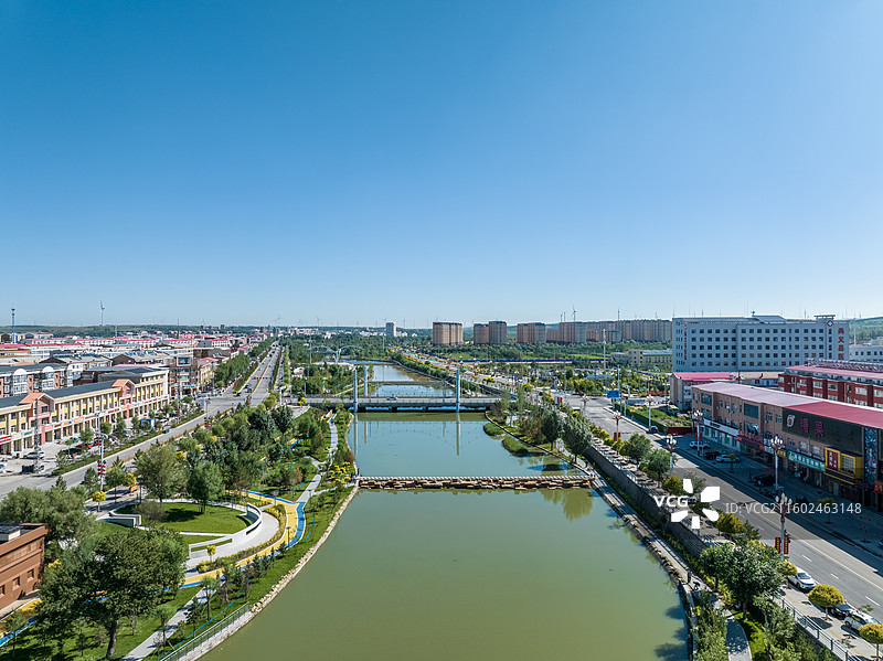 航拍张家口尚义县城，小县城，乡村振兴，公园美景图片素材