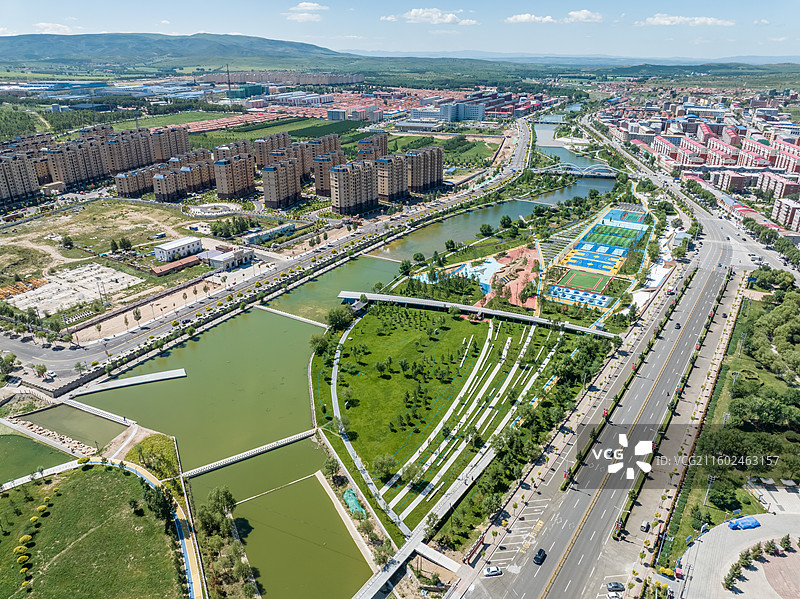 航拍张家口尚义县城，小县城，乡村振兴，公园美景图片素材