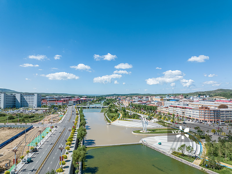 航拍张家口尚义县城，小县城，乡村振兴，公园美景图片素材