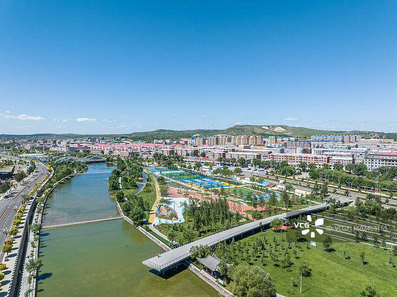 航拍张家口尚义县城，小县城，乡村振兴，公园美景图片素材