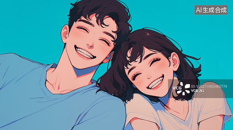 【AI数字艺术】情人节浪漫恋爱情侣帅哥美女大头贴甜蜜合照图片素材