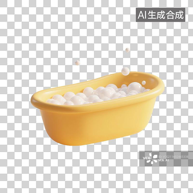【AI数字艺术】3D渲染，婴儿浴盆，卡通浴缸，洗澡盆，泡泡浴，洗澡，沐浴，免抠元素图片素材