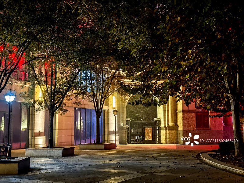 十里长街华灯靓，九重霓虹映云裳 琼楼玉树瑶台境，金碧辉煌耀殿光 漫步园林寻美景，徜徉云阁丹桂香图片素材