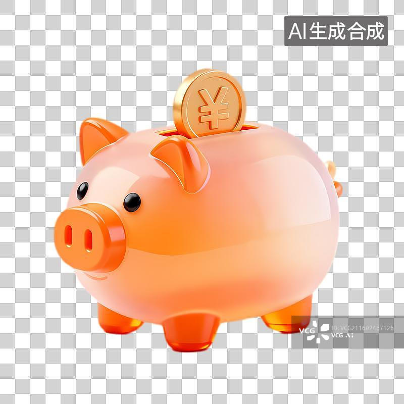 【AI数字艺术】带有人民币符号硬币的小猪储蓄罐图片素材