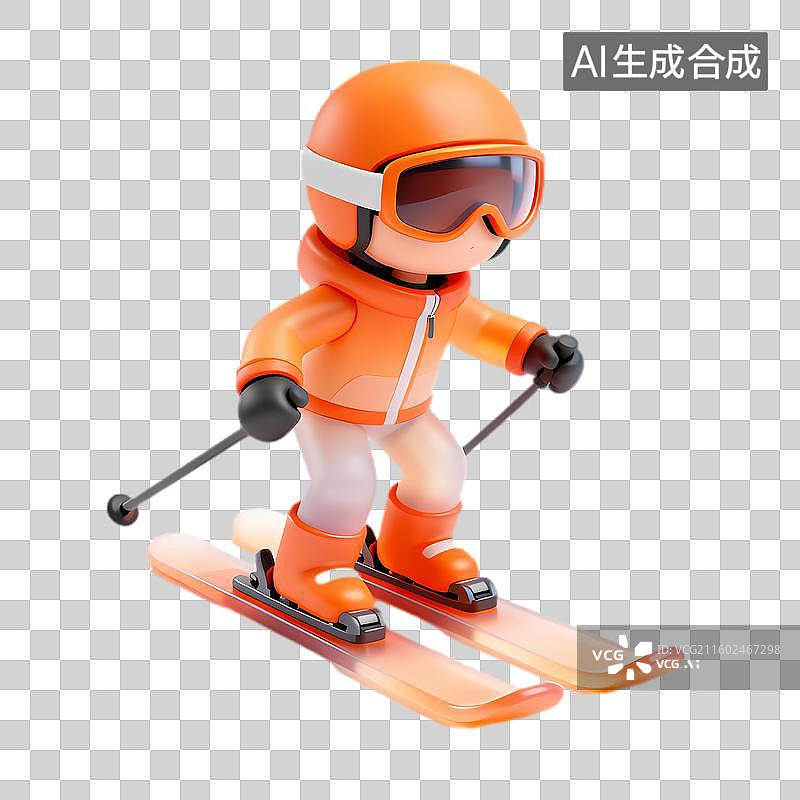 【AI数字艺术】橙色滑雪服卡通人物滑雪图片素材