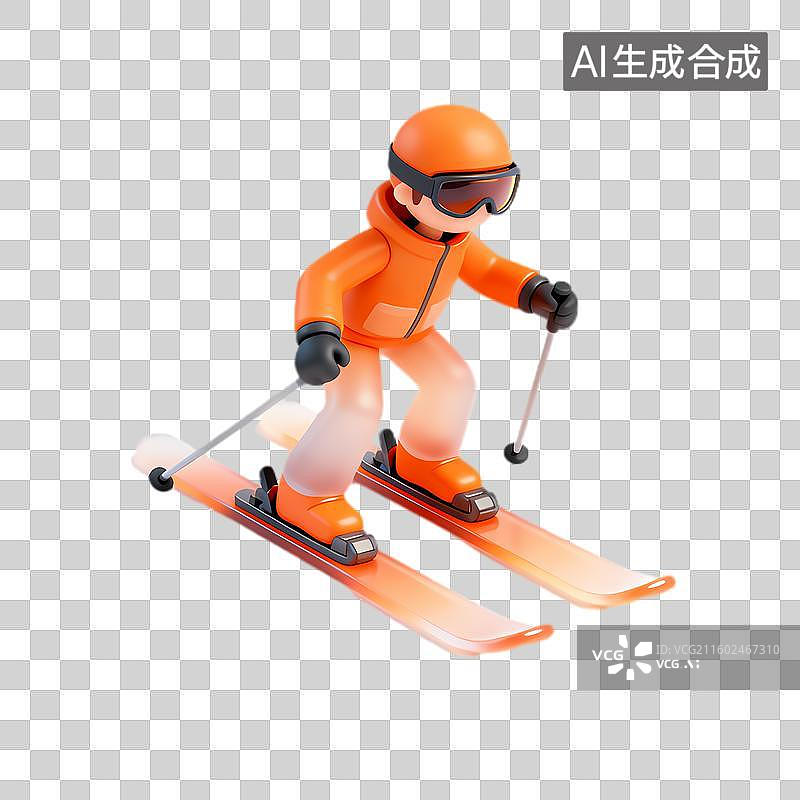【AI数字艺术】橙色着装的3D滑雪人物图片素材