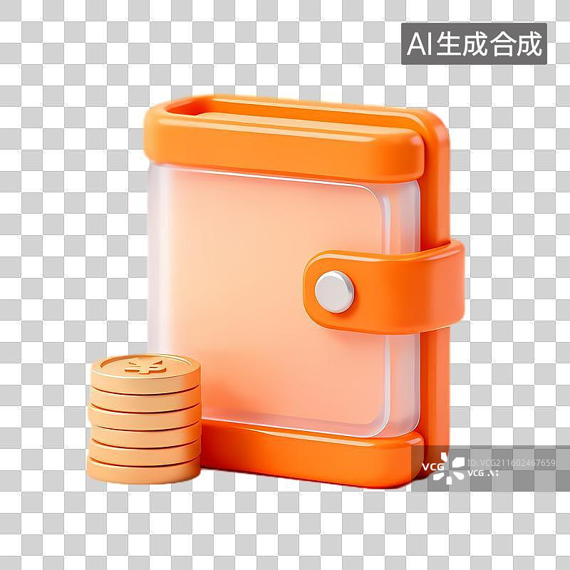 【AI数字艺术】橙色钱包与硬币代表理财图片素材