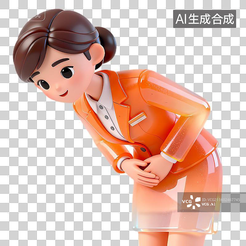 【AI数字艺术】穿着橙色套装鞠躬的卡通人物图片素材