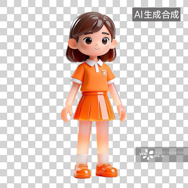 【AI数字艺术】穿着橙色服装的可爱卡通女孩图片素材