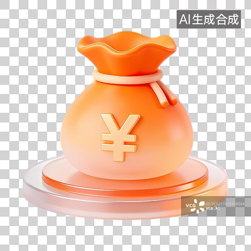 【AI数字艺术】橙色带日元符号的钱袋图标图片素材