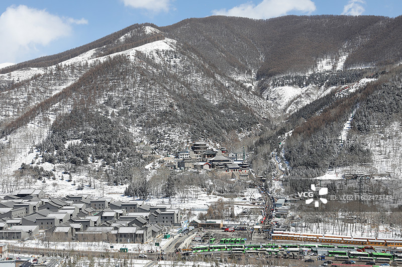 五台山菩萨顶广化寺塔院寺大雪雪山图片素材