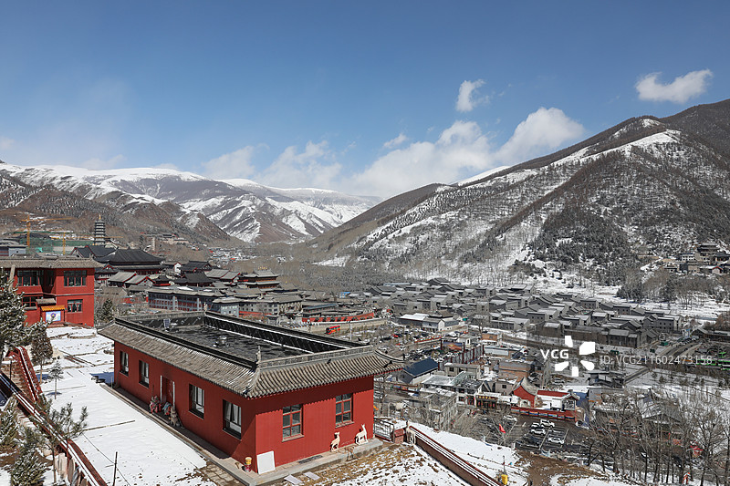五台山菩萨顶广化寺塔院寺大雪雪山图片素材