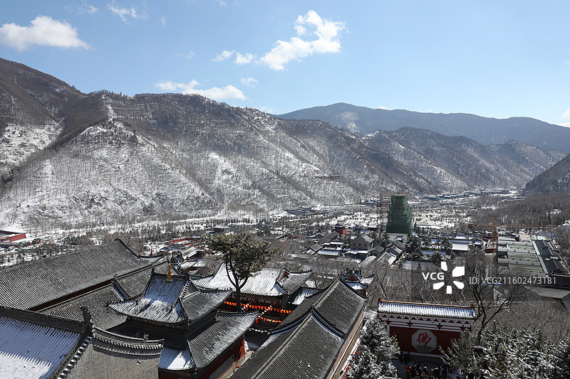 五台山菩萨顶广化寺塔院寺大雪雪山图片素材