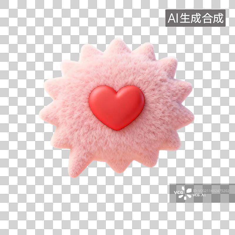 【AI数字艺术】3D渲染，羊毛毡质感，粉色气泡对话框与爱心，沟通联系，七夕节，情人节，促销，免抠元素图片素材