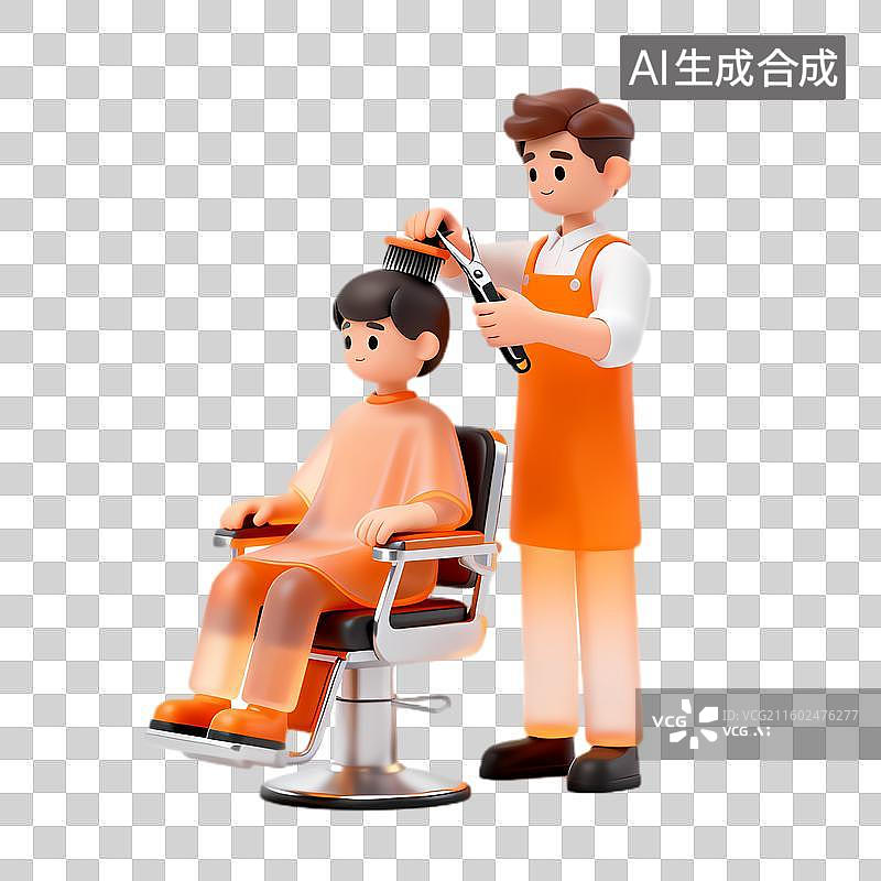 【AI数字艺术】理发师为顾客理发场景图片素材