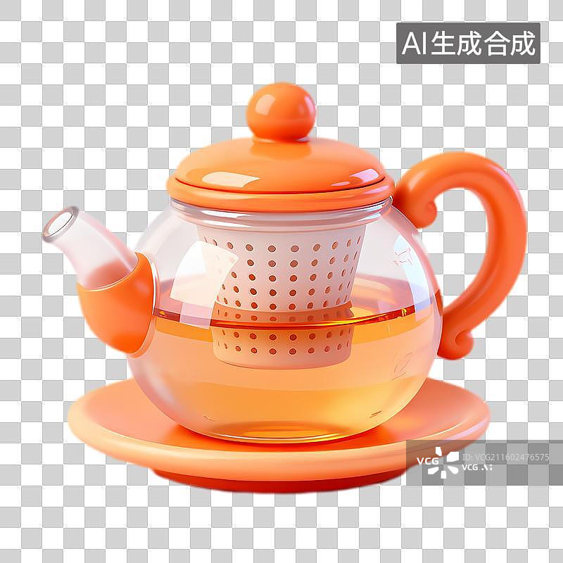 【AI数字艺术】橙色盖透明玻璃茶壶图片素材