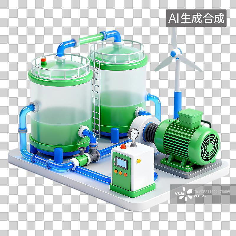 【AI数字艺术】绿色能源存储与风力发电设备图示图片素材
