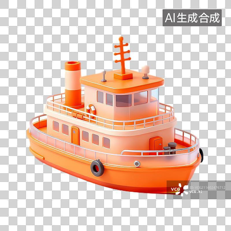 【AI数字艺术】橙色卡通风格小型船舶图片素材
