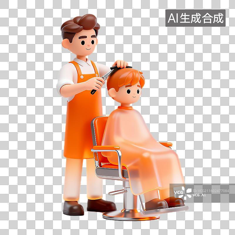 【AI数字艺术】理发师为儿童理发场景图片素材