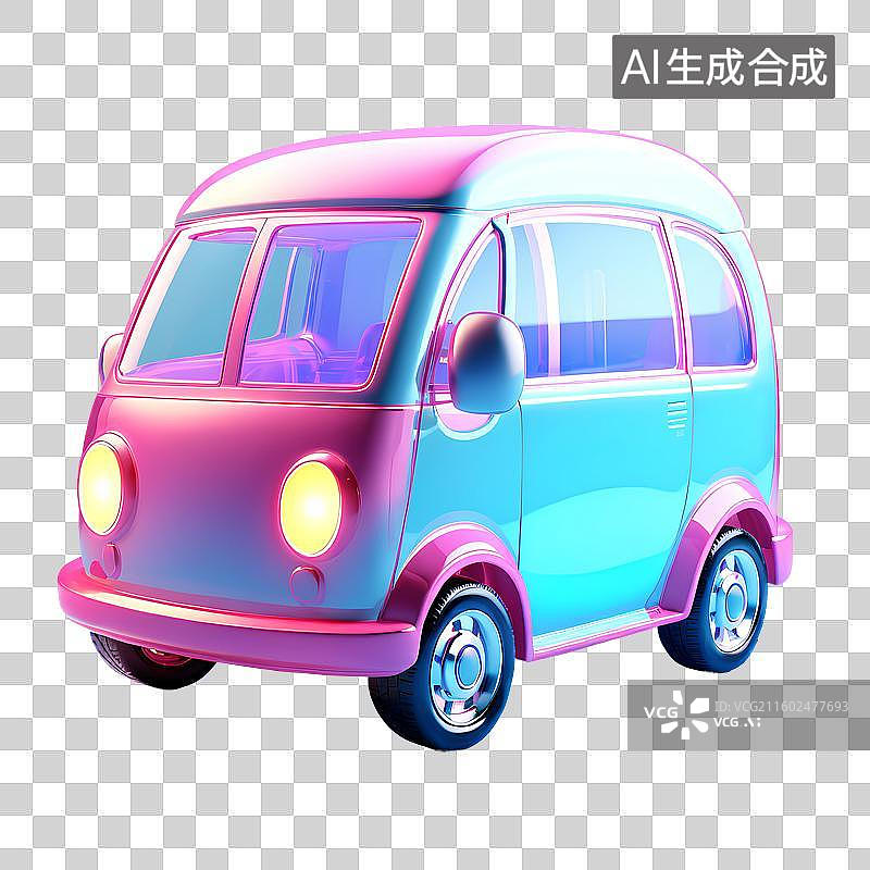 【AI数字艺术】3D渲染，无人驾驶快递车，无接触送货车，卡通小汽车，面包车，图形图标，免抠元素图片素材