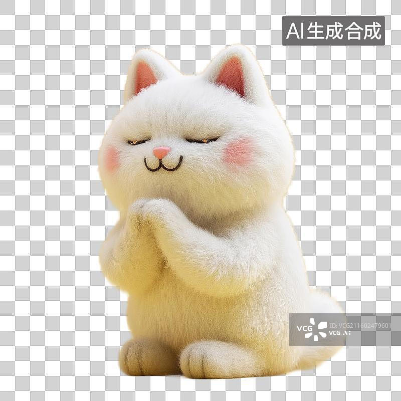【AI数字艺术】3D渲染，治愈系插画，双手合十，许愿的小猫，橘猫，宠物猫，佛系宠物猫，祈福，祈祷，免抠元素图片素材