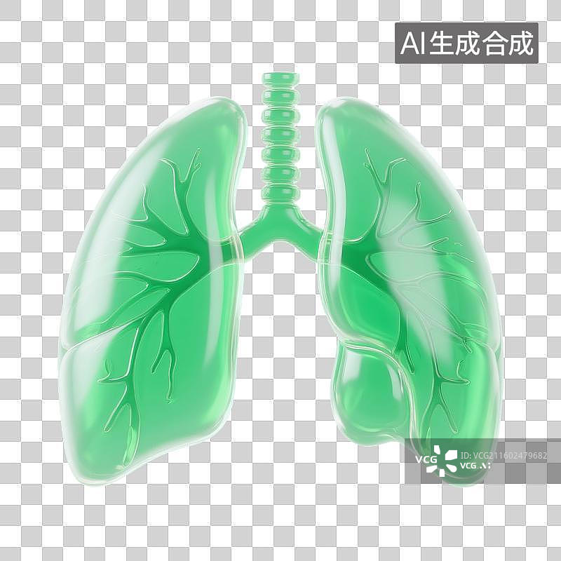 【AI数字艺术】3D渲染，绿色透明玻璃质感，肺，呼吸系统疾病，肺炎，免抠元素图片素材