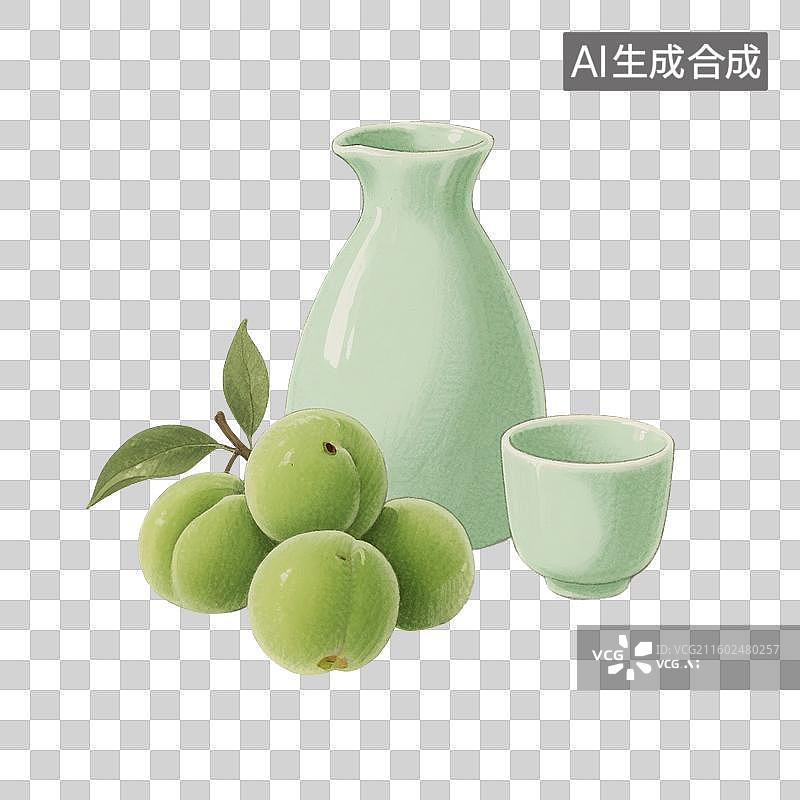 【AI数字艺术】国风手绘插画，青梅酒，梅子酒，米酒，酒壶，酒坛子，酒杯，传统文化，酒文化，免抠元素图片素材