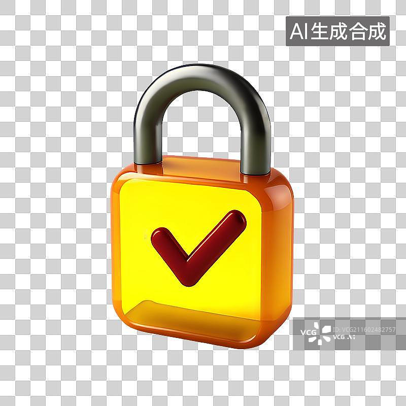 【AI数字艺术】3D渲染，一把锁，黄色图形图标免抠元素图片素材