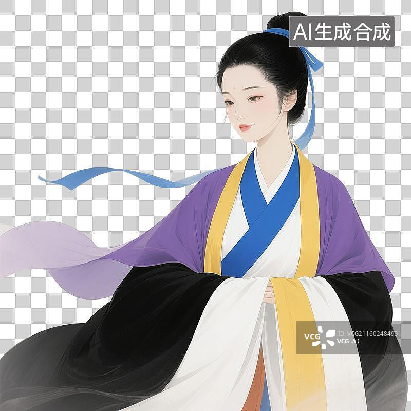 【AI数字艺术】国潮风手绘人物插画，妙玉，古代女子，汉服，传统服饰，红楼梦金陵十二钗图片素材