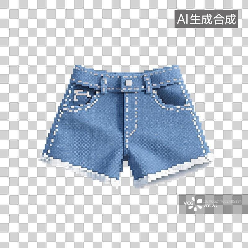 【AI数字艺术】手绘插画，牛仔裤，短裤，夏天衣服，休闲装，免抠元素图片素材