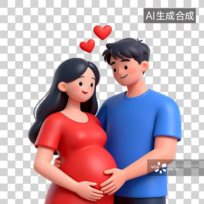 【AI数字艺术】3D立体孕妇和丈夫温馨元素图片素材