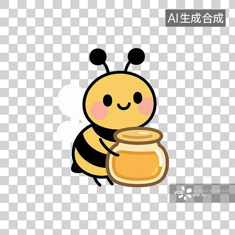【AI数字艺术】治愈系手绘插画，可爱的卡通蜜蜂和蜂蜜，蜂王浆，美味，食品，春天，夏天，昆虫免抠元素图片素材