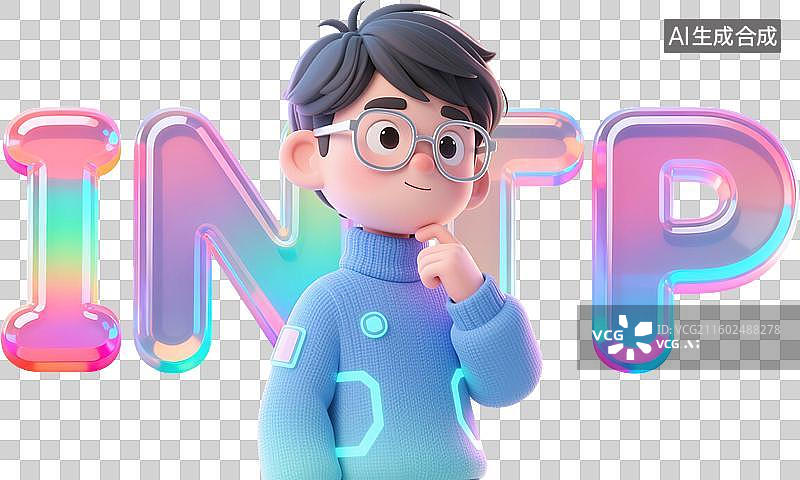 【AI数字艺术】mbti理论职业心理性格测试分析师NT型人格INTP逻辑学家内向直觉思考知觉3D人物时尚潮流未来科技图片素材