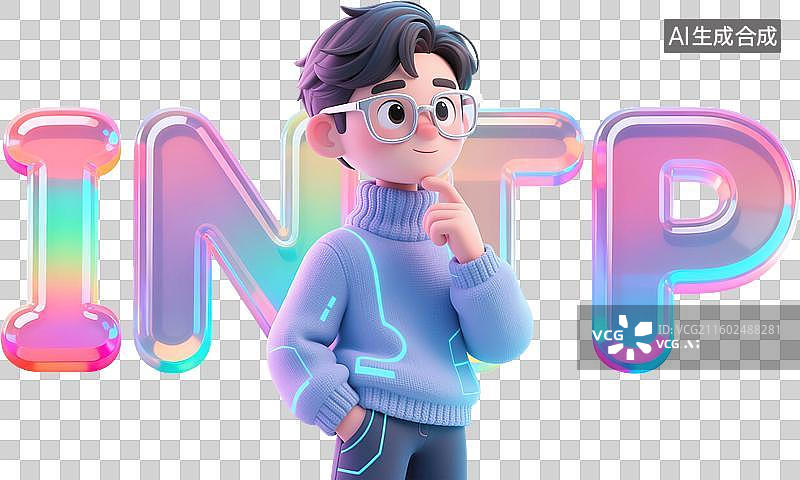 【AI数字艺术】mbti理论职业心理性格测试分析师NT型人格INTP逻辑学家内向直觉思考知觉3D人物时尚潮流未来科技图片素材