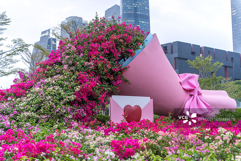 广州园林博览会巨型粉色花束装置图片素材