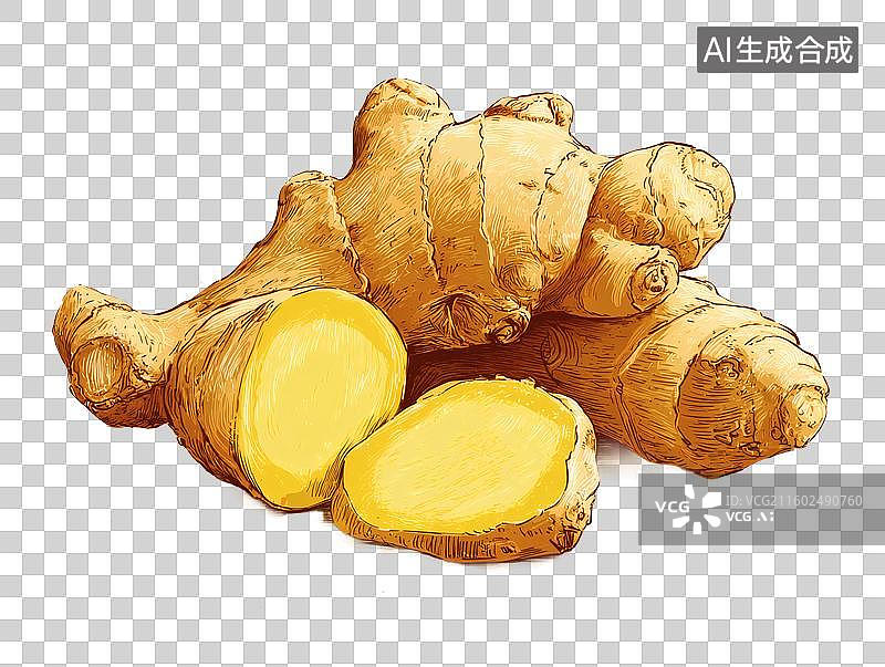 【AI数字艺术】调味料生姜PNG格式的免扣元素图片素材