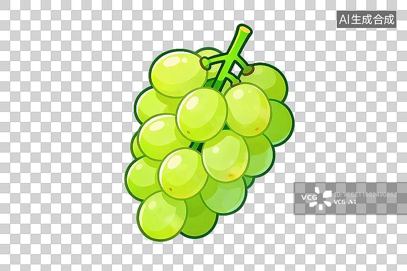 【AI数字艺术】卡通风格，一串青色的阳光玫瑰葡萄PNG格式的免扣元素图片素材