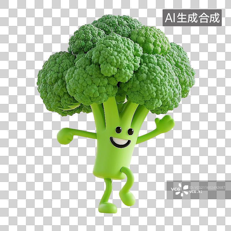 【AI数字艺术】3D渲染，西蓝花，卡通植物蔬菜免抠元素图片素材