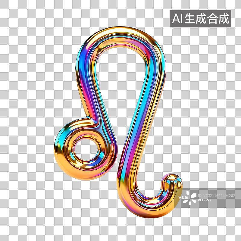 【AI数字艺术】3D金属酸性装饰风格十二星座：狮子座，火象星座，星座，命运图片素材