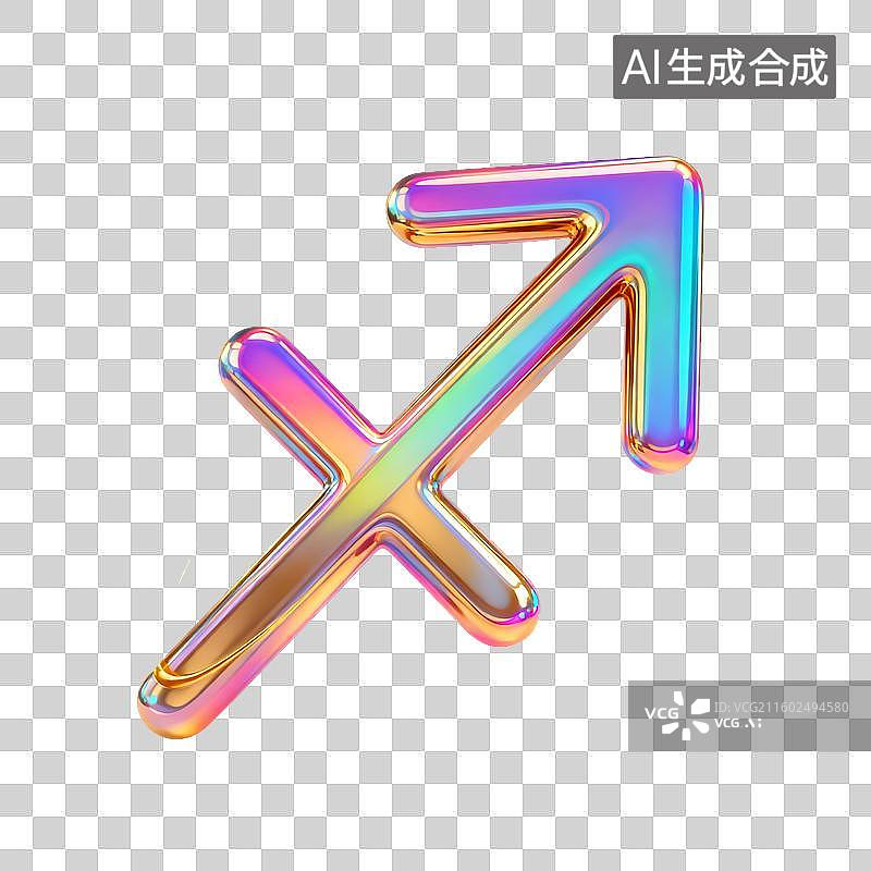 【AI数字艺术】3D金属酸性装饰风格十二星座：射手座，星座，星座运势，火象星座，图片素材