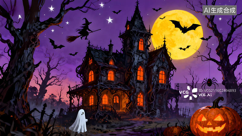 【AI数字艺术】万圣节鬼屋夜景图片素材