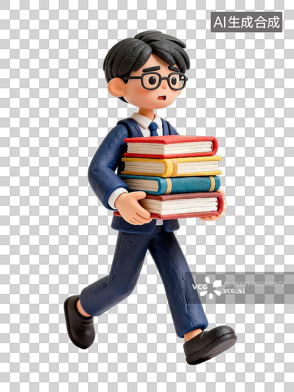 【AI数字艺术】捧着书行走的粘土人偶图片素材
