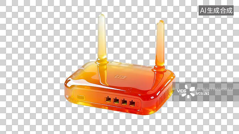 【AI数字艺术】彩色透明无线路由器 双天线家用路由器设备  3D炫彩玻璃路由器图标图片素材
