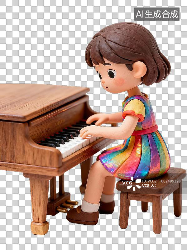 【AI数字艺术】弹钢琴的小女孩图片素材
