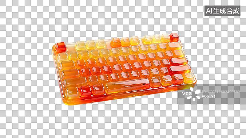 【AI数字艺术】炫彩透明玻璃风格的计算机键盘 渐变色机械键盘 键盘特写图片素材