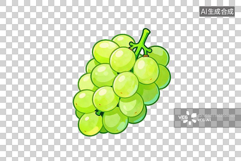 【AI数字艺术】卡通风格，一串阳光玫瑰葡萄PNG格式的免扣元素图片素材