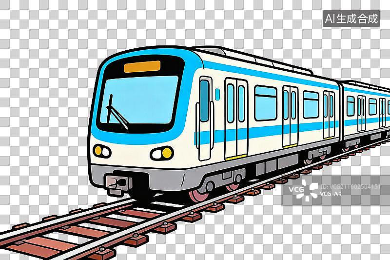 【AI数字艺术】卡通风格，铁轨上的城市轻轨PNG格式的免扣元素图片素材