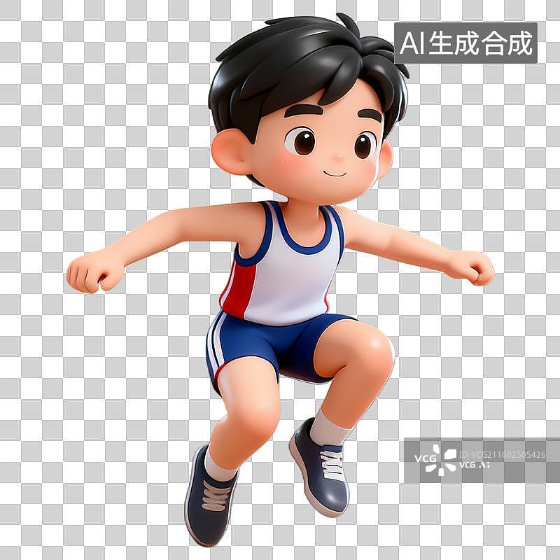 【AI数字艺术】跳远运动3D立体轻拟物体育运动主题卡通人物免抠元素图片素材