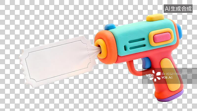 【AI数字艺术】儿童玩具枪趣味喷射空白的优惠券 创意玩具枪发射空白的卡片图片素材